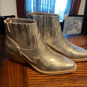 Forever 21 Silver Ankle Booties with Elastic Panels